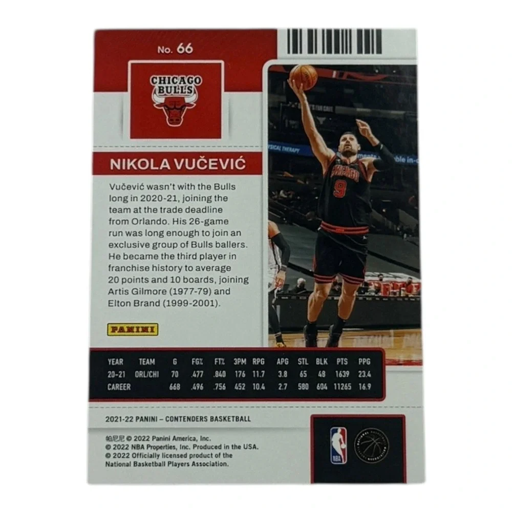 2021 2022 Panini Contenders Nikola Vucevic Chicago Bulls Game Ticket Basketball‎